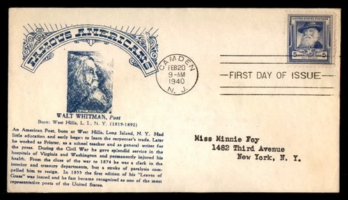 Mayfairstamps US FDC 1940 New Jersey Walk Whitman First Day Cover aaw_90301