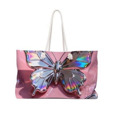 Hand bag Iridescent Butterfly Weekender | Pink Metallic Butterfly Travel Bag