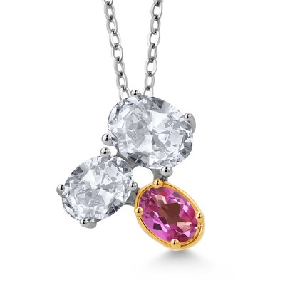 925 Silver and 10K Yellow Gold White Topaz and Pink Mystic Topaz Pendant