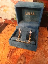 925 Silver Gold Plate Half Hoop 1" Chain Link Drop Earrings by Lulea New & Boxed