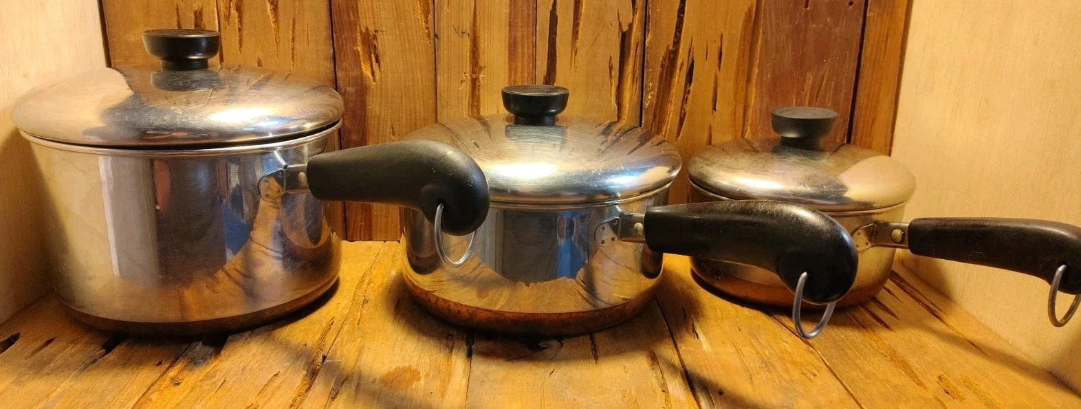 Revere Ware Copper Bottom Sauce Pan Lot Of 6 Pcs 3qt 2qt 1qt With Lids