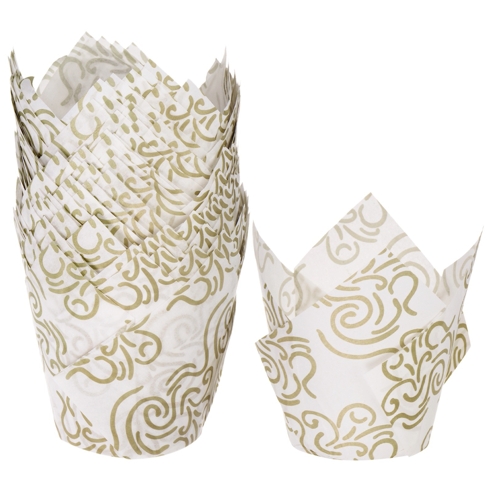 50-Pack Tulip Cupcake Liners, Greaseproof Paper Baking Cups[White Cloud]