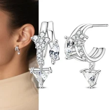 PANDACH 925 Sterling Silver Double Hoop Stud Earrings For Women Trendy Earrings