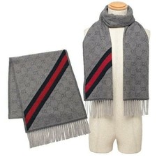 SALE GUCCI 570603 3G200 1768 Scarf Bandana Stole ZINC BLUE Men's Authentic NEW