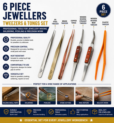 6-teiliges Juwelier Pinzetten Set Messing Stahl Kupfer Zange umgekehrt Löten Schmuck