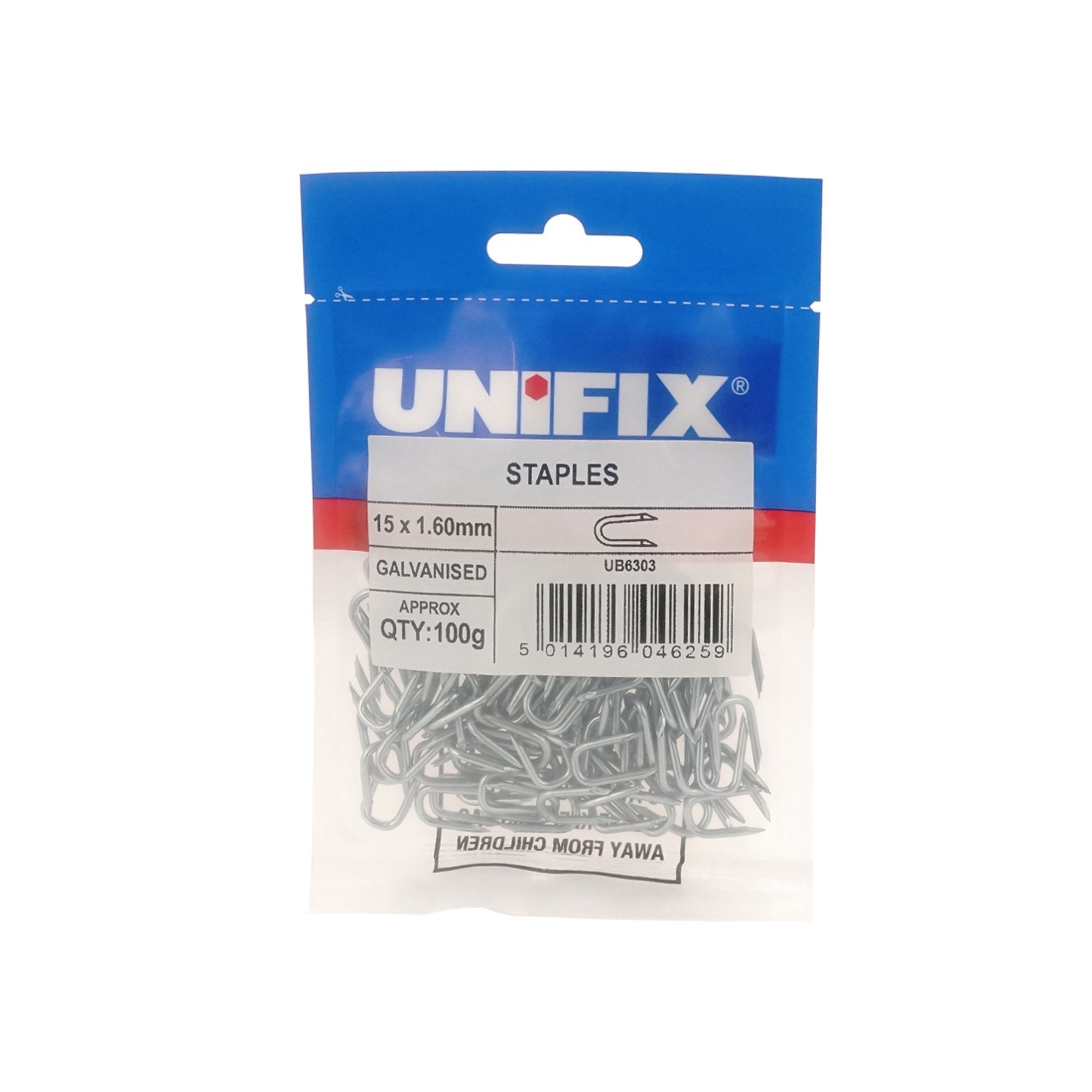 Unifix Galv Staples 20 x 2.00mm - UB9GALVSTAP/010 - Box of 5