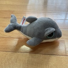 Aurora World Gray White Dolphin Stuffed Animal Toy Big Blue Eyes Plush 7 inches