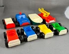 Vintage Fisher Price Little People Vehicles Lot Of 8; Firetruck Boat Cars Police
