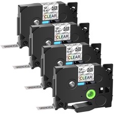 4PK 12mm Fit Brother PT-D600 TZ131L1 Black on Starry Rainbow Clear Label Tape