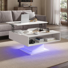 Couchtisch höhenverstellbar mit LED Beleuchtung Wohnzimmertisch mit Stauraum