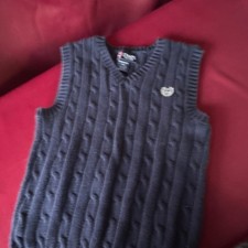Chaps Boys Cable-Knit Sweater Vest Navy M (10-12) 100% Cotton V-Neck