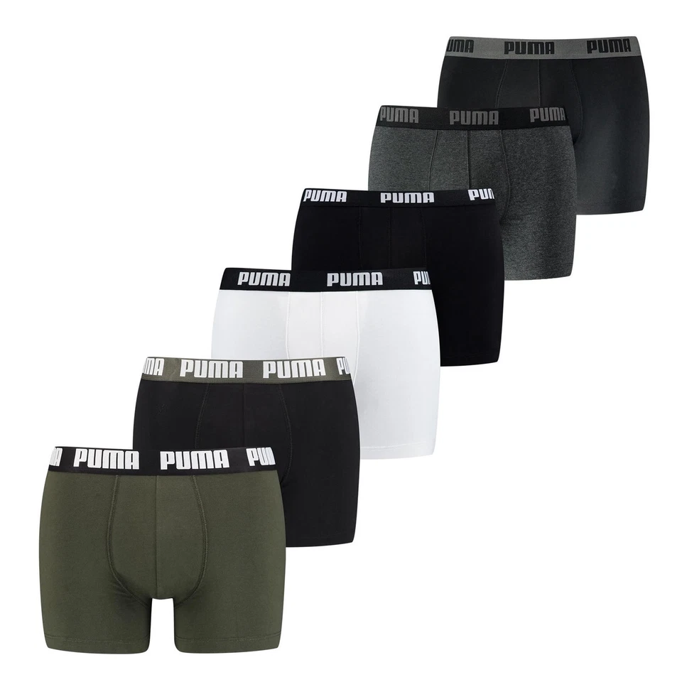 Puma Boxer Homme, Lot de 6 - Basic Boxer, Coton Stretch, Vert/Noir/Blanc/Gris - Photo 1/1