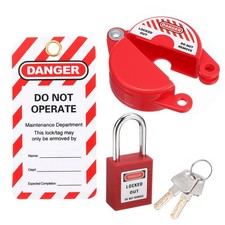 Gate Valve Lockout Device, for 1" to 2-1/2" with Lock and Tag, Red