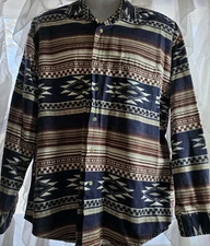 Sostanza Western Shirt Mens Large Aztec Long Sleeves Button Down Front