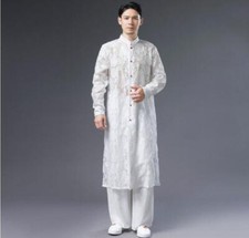 Men's Fashion Chinese Style Stand Collar Long Sleeve Loose Flowers Tang Robe B