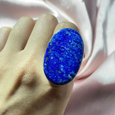 Large Lapis Lazuli Gemstone Ring 925 Sterling Silver Band Statement Ring Jewelry