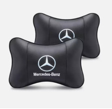 Neu 2 x Schwarzes Leder Auto Kopfstütze Auto Sitz Nackenkissen Mercedes-Benz DE*