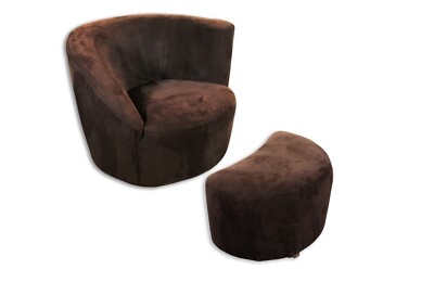 Dark brown Vladimir Kagan Modern Swivel Nautilus Lounge Chair With Ottoman