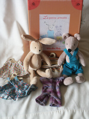 Moulin Roty La Petite Armoire with 2 Plush & Clothes Sylvain Rabbit & Nini Mouse