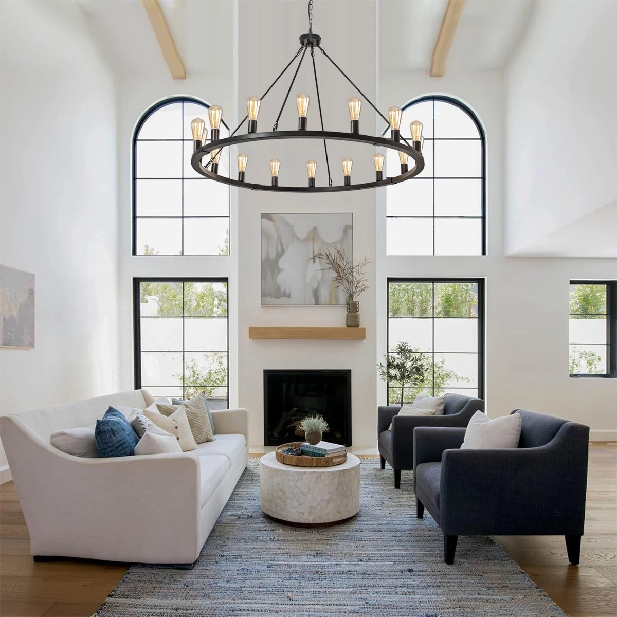 16 Light Black Wagon Wheel Chandelier Black Round Rustic Dimmable