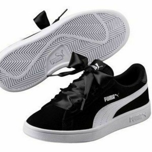 NEW PUMA Smash V2 Ribbon Girls Suede Shoes 366004 01 Black/White SELECT  SIZE | eBay