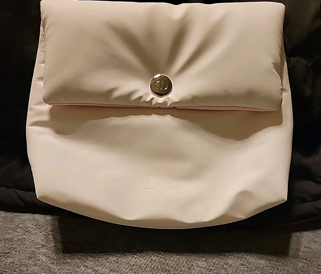 NEUF DIOR Sac à maquillage blanc super doux bouffant avec doublure rose sans étiquette