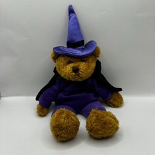 Vintage Small Retro 2000 Plush Bear W/ Purple Witch Hat Black Cape