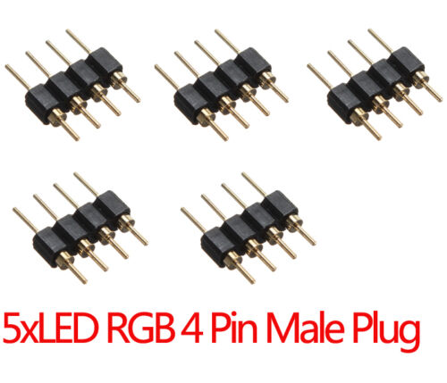 5 x 4-Pin Male Plug Adapter Connector for RGB 3528 5050 LED Strip Light Connect - Picture 1 of 2