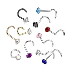 18G 20G Nose Stud Screw Prong Set CZ Nose Ring Corkscrew Nostril Piercing 6mm