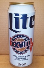 Super Bowl XXVIII 16 oz. Miller Lite can Jan 30, 1994 Georgia Dome Atlanta EMPTY