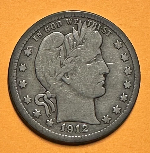 1912 BARBER QUARTER COIN, FREE SHIPPING