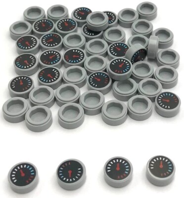 Lego 50 New Light Bluish Gray Tiles Round 1 x 1 with Black Gauge with Red