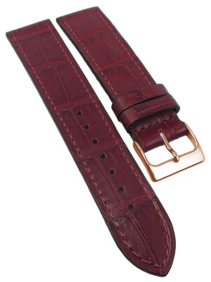 Bracelet De Montre En Cuir Crocodile Rouge - Largeur 14mm, Fermoir Boucle Ardillon, Fabrication Allemande, Neuf