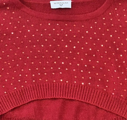 Monnalisa Maglione Bimba Girl Dark Red Studded Knit Shrug Crop Sweater Sz 8 - Picture 10 of 14