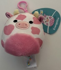 NWT Squishmallow 3.5  Evangelica Pink Cow Clip 2023 Valentine  s Rare Kellytoy