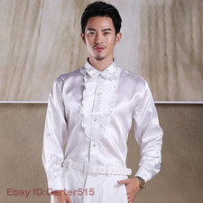 Men Ruffled Tuxedo Shirts Long Sleeve Luxury Wedding Stage Dance Performance