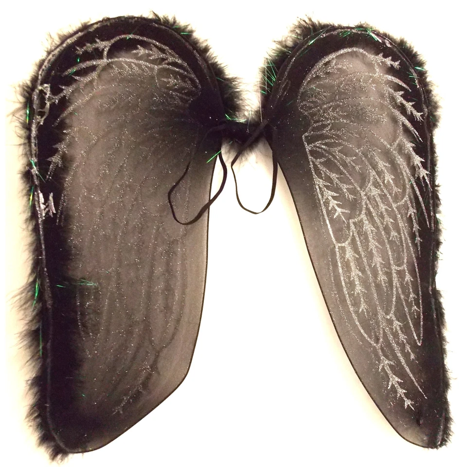 Alas de Ángel Negro Adulto Plata Brillos Halloween Juegos con disfraces Navidad Hadas Fiesta Foto 2 de 3