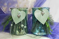 2 Windlichter Glas Bauernsilber GrüN/ Blau/ Silber Teelichthalter Weihnachten