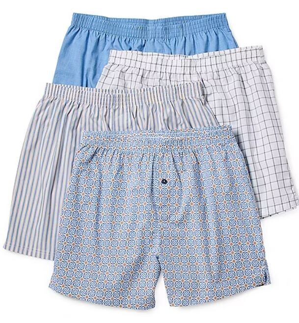 Stafford 4-Pack Men's 100% Cotton Woven Boxers Blue Gray Assorted