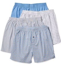 Stafford 4-Pack Men's 100 Cotton Woven Boxers Blue Gray Assorted