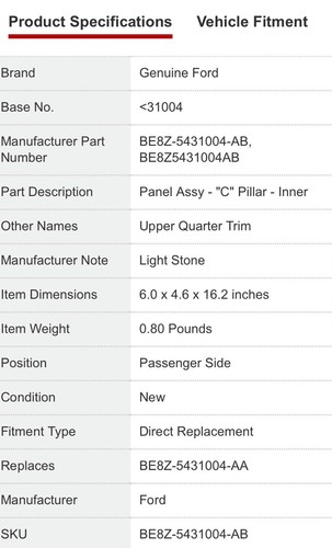 Genuine Ford Upper Quarter Trim BE8Z-5431004-AB - Picture 6 of 7