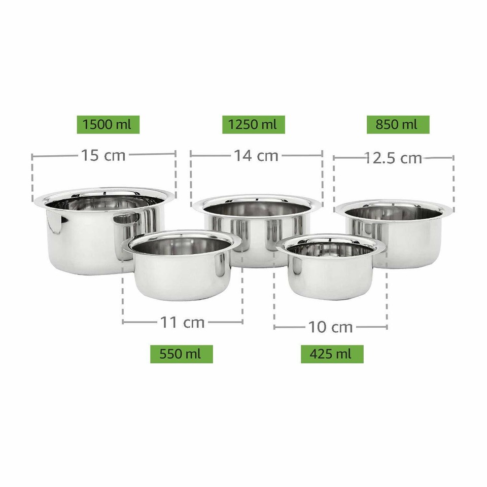 Topper Cookware Stainless Steel Tope Cookware Set- 5 pieces, Induction and Gas ...