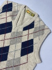 100 Shetland Wool Mirell Tan Sweater Vest Argyle Mens Size Med Vintage preppy