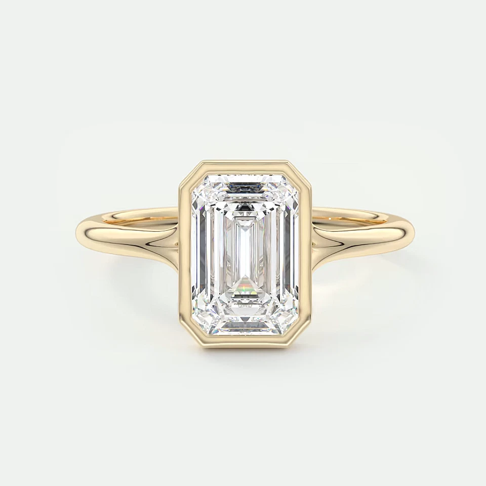 Engagement Ring Semi Mount Emerald Cut Setting 14k Yellow Gold Size 4 5 6 7 - Image 4 of 4