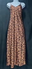 A New Day Silky Slip Dress Bronze Double V-Neck Spaghetti Strap Side Slit XSmall