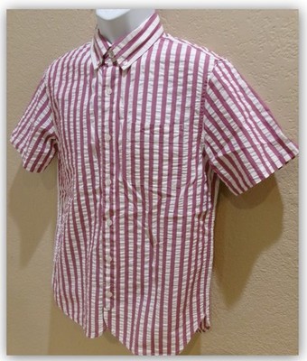 Houston White Adult Short Sleeve Seersucker Striped Button-Up Shirt Berry/White