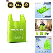 100 Pack  Thank You  T-Shirt Bags   Green Plastic Shopping Bags with Handles,...