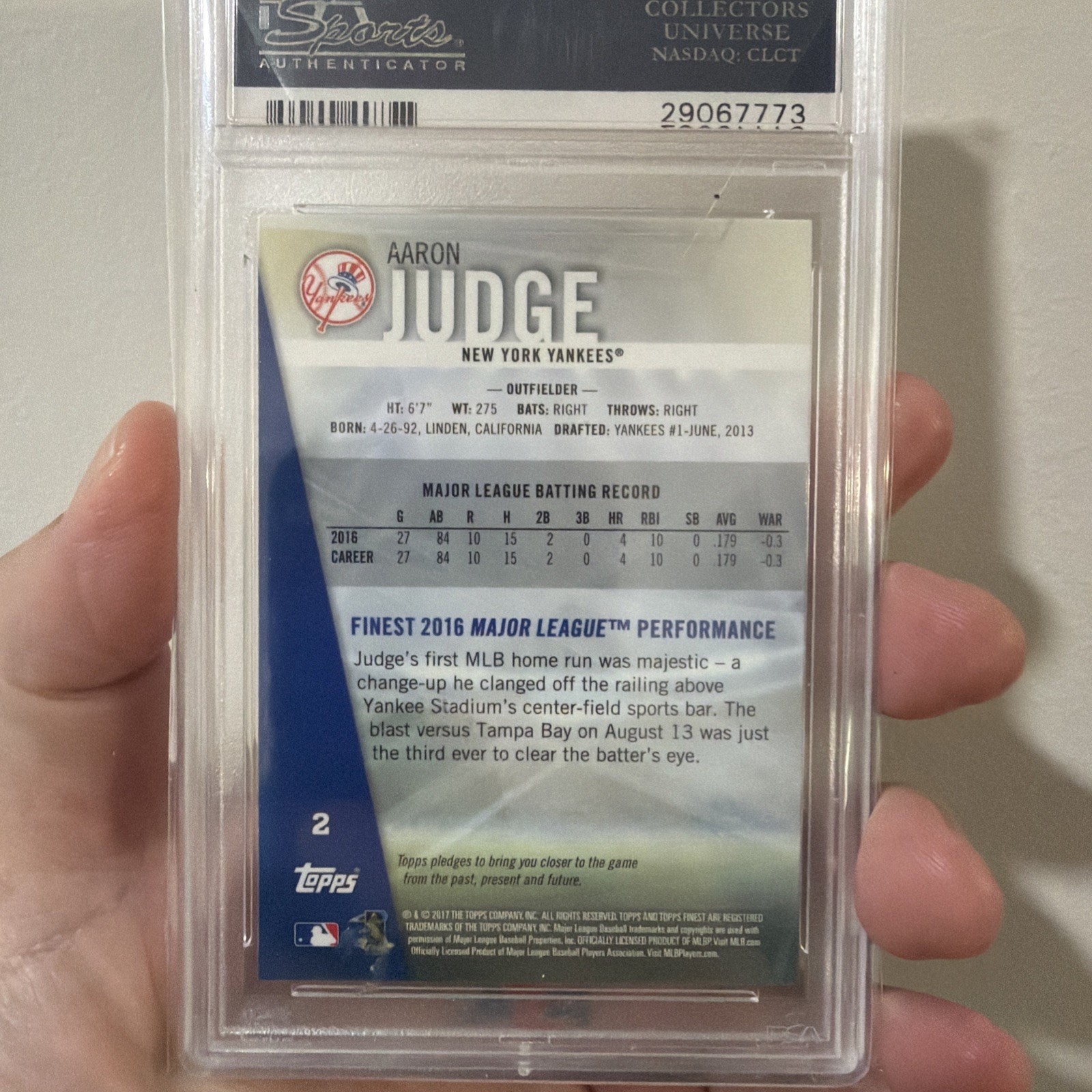 Aaron Judge 2017 Topps Finest RC Rookie Gem MT 10 PSA 10 Yankees nice!! view 2