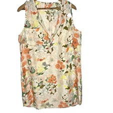 J CREW Mini Dress 100% Silk Floral Sleeveless V-Neck Womens M Cream Orange