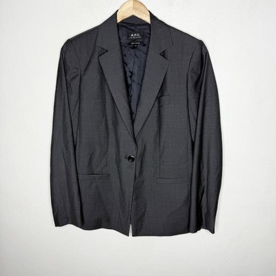 APC Savannah Single Breasted Gray Wool Blazer Women s 40 (Large) Career Preppy
